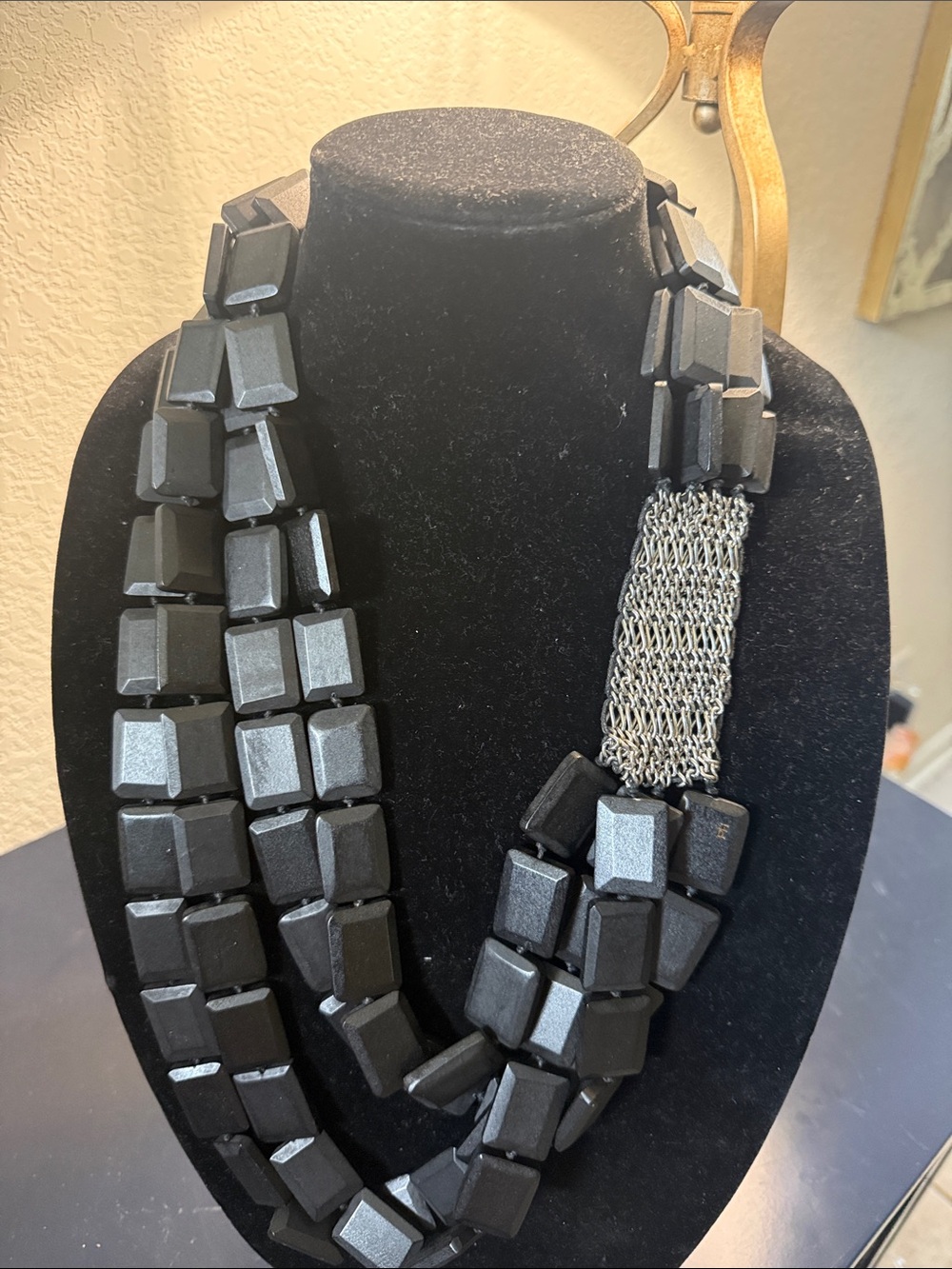 Multi-Strand Black Bead Statement Necklace by